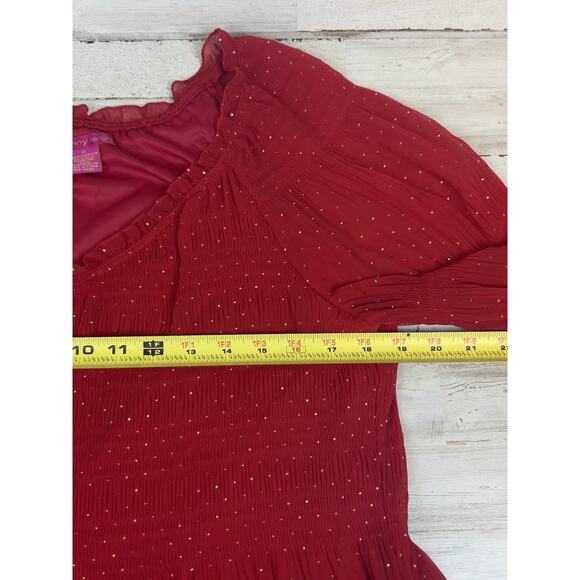Sunny Leigh Women’s XL Red Sheer Blouse Gold Dot Smocked Peasant Top - Picture 8 of 9